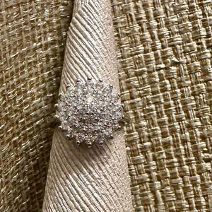 925 Sterling Silver Plated Art Deco Circle Cluster Statement Ring